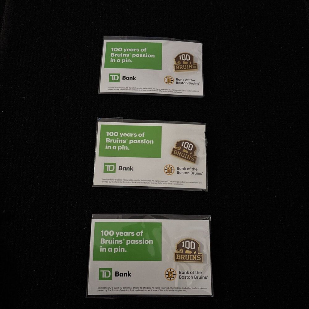 Boston Bruins Centennial 100 years TD Bank Limited Lapel Pin NHL Sealed LOT OF 3